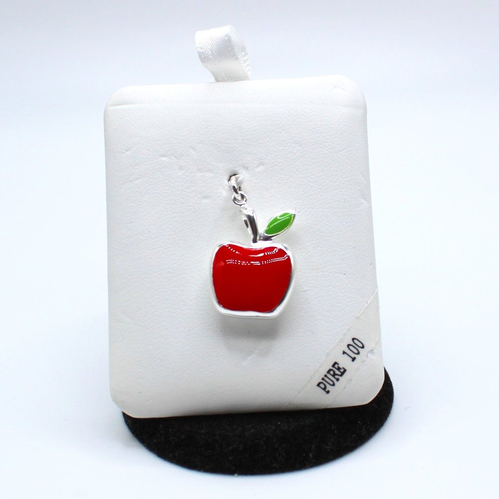 Sterling Silver Red Apple Teacher .925 Charm Pendant